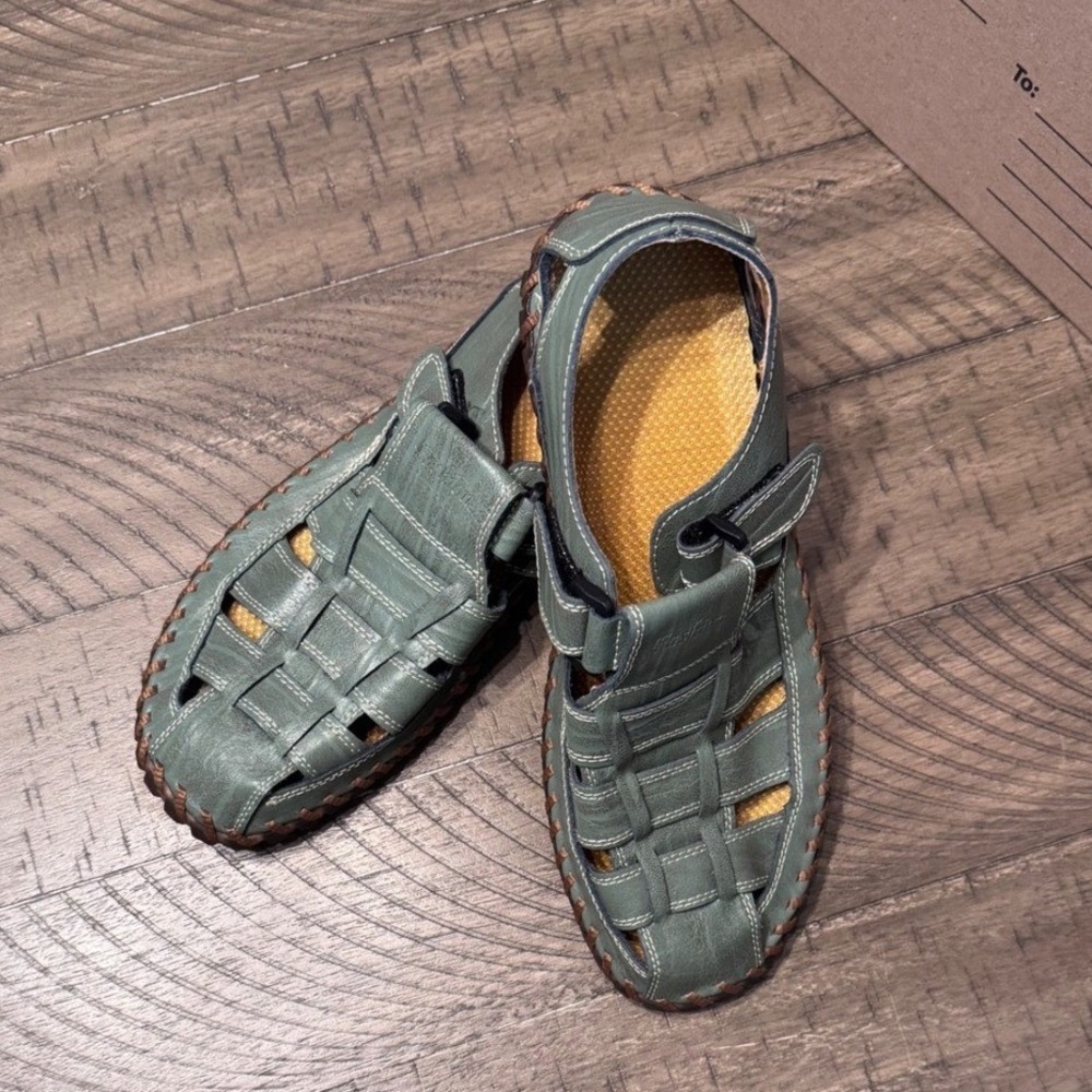Fashion Mens Sage Green Fisherman Sandals Woven Closed Toe Casual Shoe Size 10